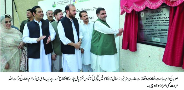 کلچرل کمپلیکس، نشترہال میں فنکاروں اور ہنر کو فروغ دینے کیلئے اقدامات اٹھائے جائینگے۔بیرسٹر فیروز جمال شاہ کاکا خیل