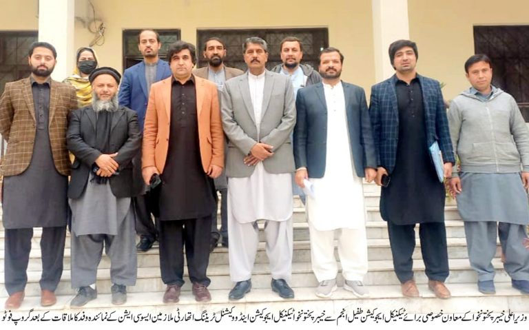 وزیر اعلیٰ خیبرپختونخوا کے معاون خصوصی برائے ٹیکنیکل ایجوکیشن طفیل انجم کی کے پی ٹیوٹا ملازمین کی ایسوسی ایشن سے ملاقات