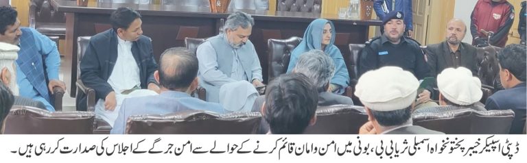 ڈپٹی سپیکر خیبرپختونخوا اسمبلی ثریا بی بی کی زیر صدارت امن و امان کے حوالے سے ضلعی انتظامیہ ک