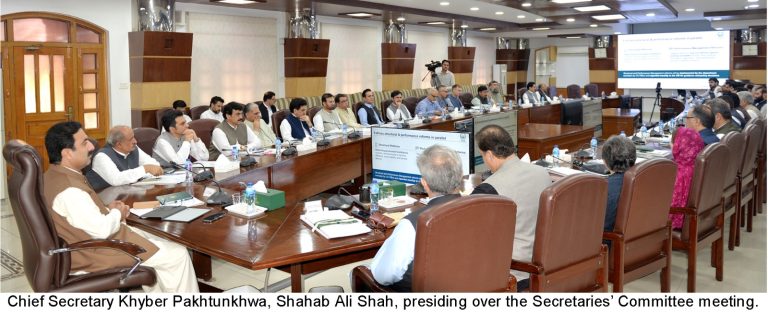 Chief Secretary Khyber Pakhtunkhwa, Shahab Ali Shah, presiding over a meeting of the Secretaries’ Committee