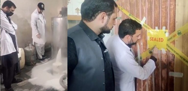 خیبرپختونخوا فوڈ اتھارٹی کی نوشہرہ میں بڑی کارروائی، مصنوعی دودھ بنانے والی فیکٹری پکڑ کر سیل