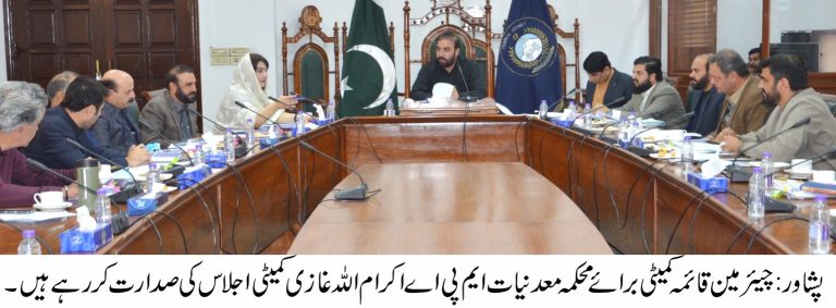 خیبر پختونخوا اسمبلی کی قائمہ کمیٹی برائے محکمہ معدنیات کا اجلاس بدھ کے روز صوبائی اسمبلی سیکرٹریٹ پشاور میں منعقد ہوا