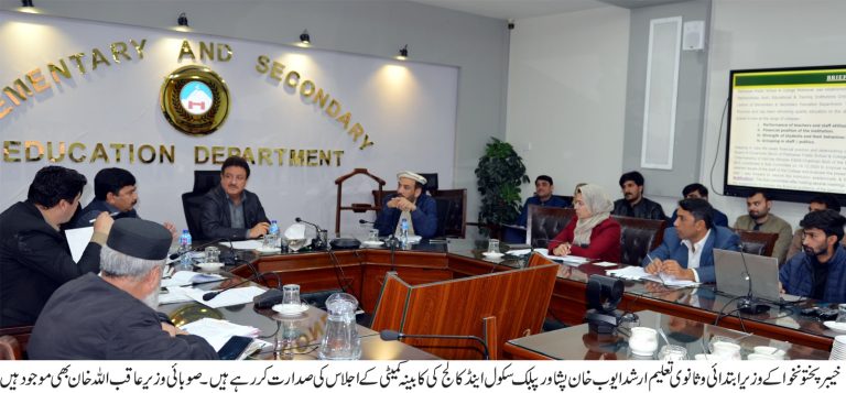 خیبر پختونخوا کابینہ کی قائم کردہ کمیٹی کا اجلاس بدھ کے روز صوبائی وزیر ابتدائی و ثانوی تعلیم اور کمیٹی کے چیئر مین ارشد ایوب خان کی زیر صدارت پشاور میں منعقد ہوا