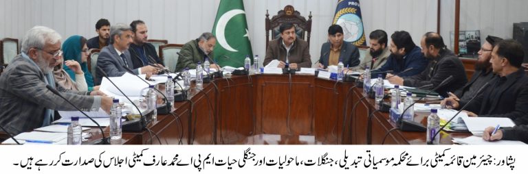صوبائی اسمبلی کی قائمہ کمیٹی برائے موسمیاتی تبدیلی، جنگلات، ماحولیات و جنگلی حیات کا اجلاس رکن صوبائی اسمبلی و چیئرمین قائمہ کمیٹی محمد عارف احمد زئی کی صدارت میں منعقد ہوا