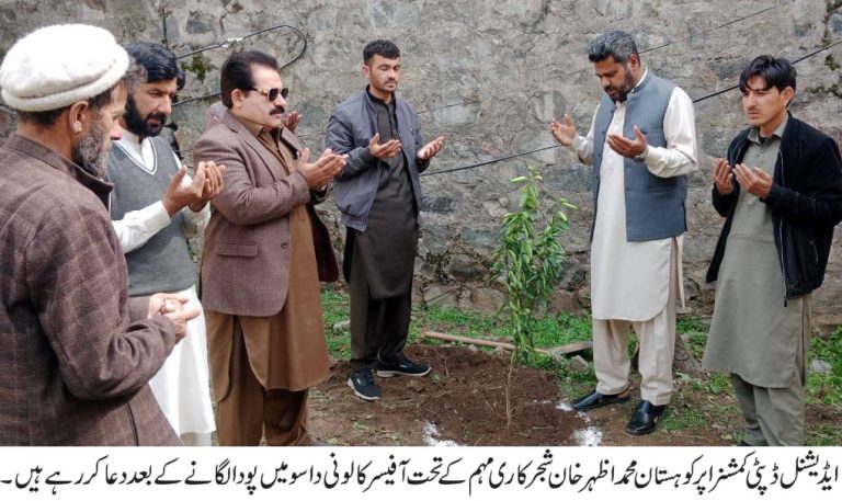 ایڈیشنل ڈپٹی کمشنر اپر کوہستان محمد اظہر خان نے محکمہ زراعت ایکسٹینشن داسو کے ڈسٹرکٹ آفیسر امجد کے ہمراہ شجرکاری مہم میں شرکت کرتے ہوئے آفیسرز کالونی داسو کے مختلف مقامات پر پودے لگائے