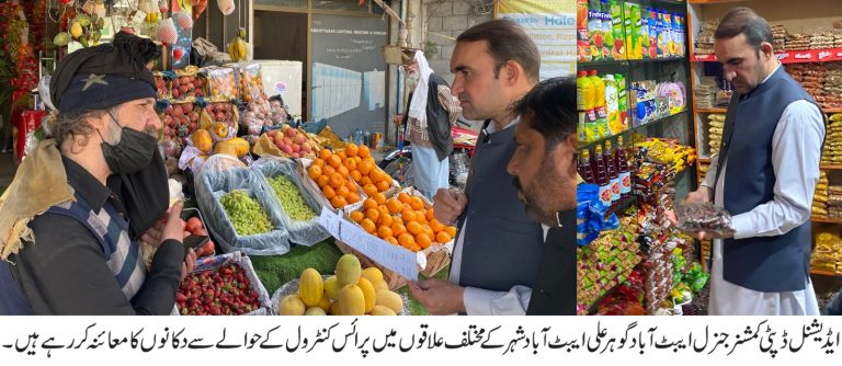 ایڈیشنل ڈپٹی کمشنر جنرل ایبٹ آباد گوہر علی نے تحصیلدار ایبٹ آباد کے ہمراہ شہر کے مختلف علاقوں میں پرائس کنٹرول اور مارکیٹ انسپیکشن کے حوالے سے کارروائیاں کیں