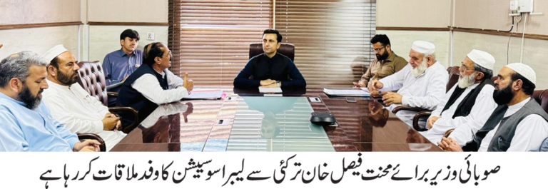 صوبائی وزیر برائے محنت فیصل خان ترکئی کی لیبر ایسوسی ایشن سے ملاقات، مزدوروں کے مسائل کے حل کی یقین دہانی