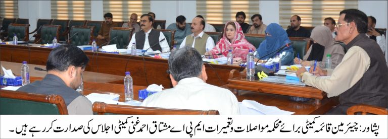 خیبر پختونخوا اسمبلی کی قائمہ کمیٹی برائے مواصلات و تعمیرات کا اجلاس بدھ کے روز صوبائی اسمبلی سیکرٹریٹ پشاور میں چیئرمین قائمہ کمیٹی و رکن صوبائی اسمبلی مشتاق احمد غنی کی زیر صدارت منعقد ہوا