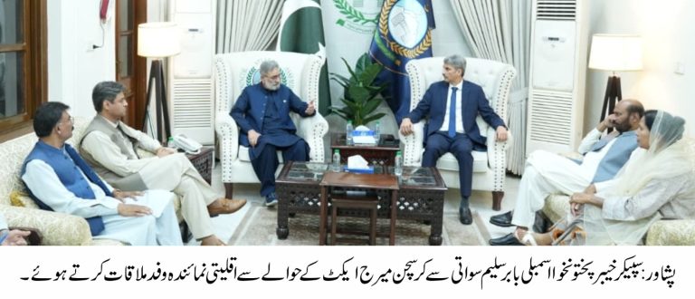 یونیسیف کے ایک وفد نے خیبر پختونخوا اسمبلی کے اسپیکر بابر سلیم سواتی اور سیکرٹری اسمبلی سید وقار شاہ سے اسمبلی سیکرٹریٹ میں ملاقات کی