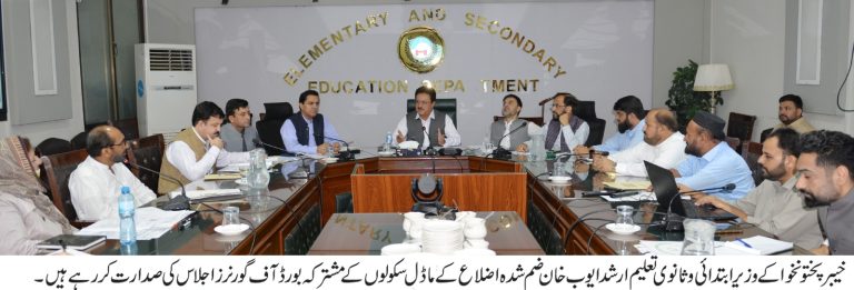 وزیر تعلیم ارشد ایوب خان کی زیر صدارت ضم شدہ اضلاع کے تمام ماڈل سکولوں کے بورڈ آف گورنرز کا اجلاس